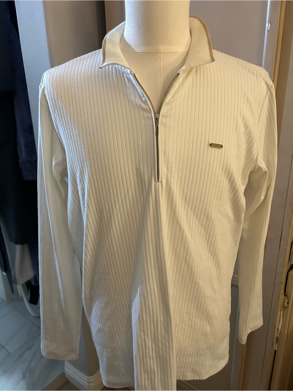 Men's Cream Ribbed Half-Zip ribbed shirt